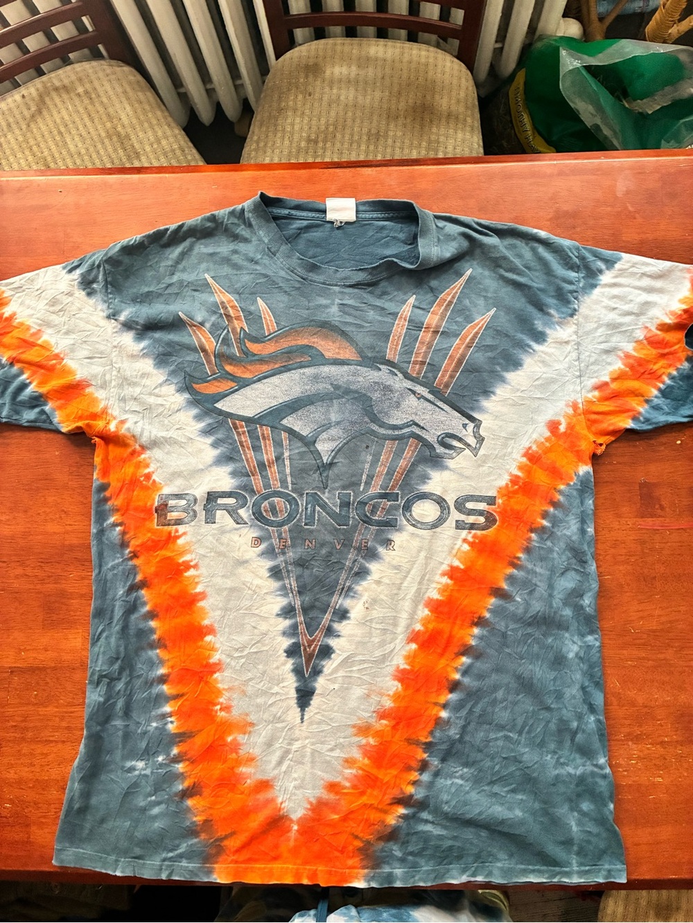 Y2K Majestic Denver Broncos NFL Tie Dye Double Sided T Shirt 2XL 25.5x33.5